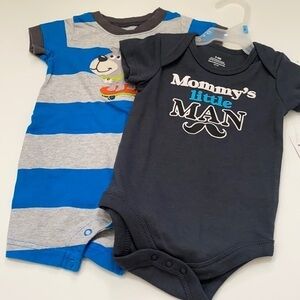 Two bodysuits 3-6M grey & blue Baby
